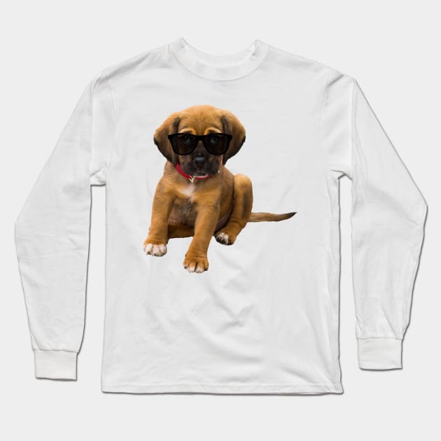 Sad Puppy With Sunglasses Long Sleeve T-Shirt by mikepod